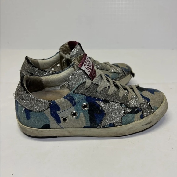 Golden Goose Superstar Sneakers Grey Blue Silver Glitter Camo Star Sz 35 - Picture 6 of 11